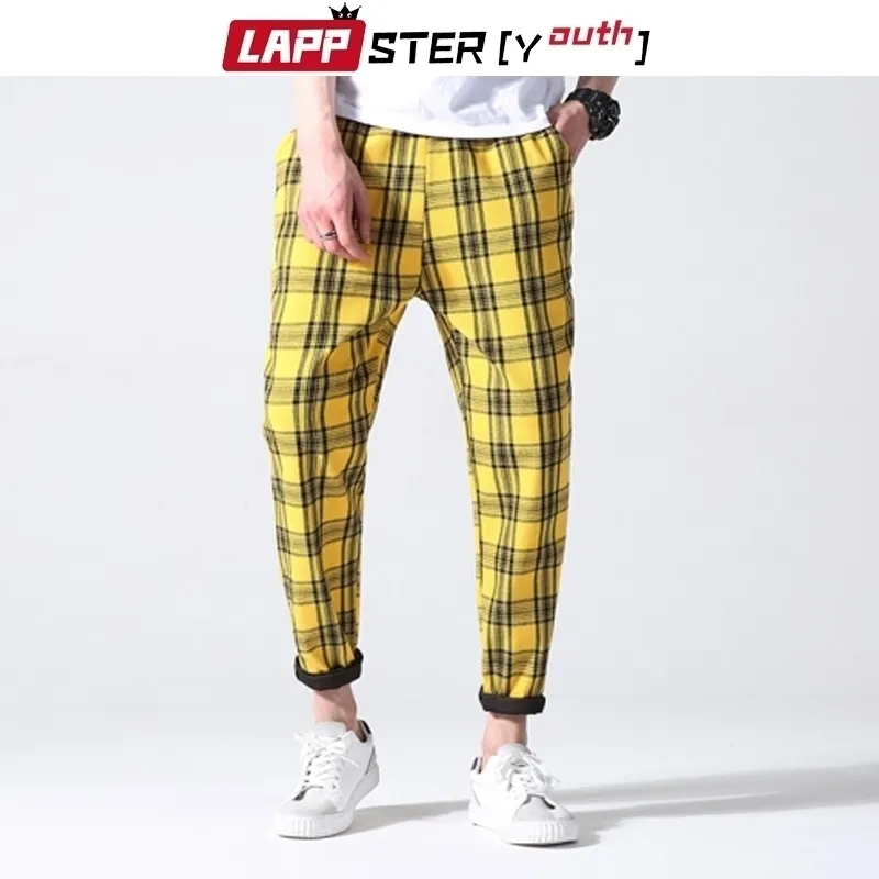 Lappster-jeunesse hommes pantalons à carreaux streetwear harajuku mode coréenne automne joggers pantalons pantalons de survêtement homme 5 couleurs sarouel 210406