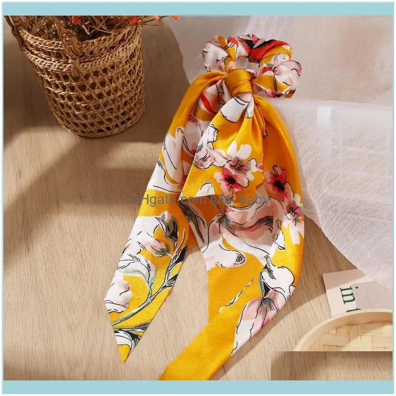 Hair Clips & Barrettes Scarf Elastic Rope For Women Ties Scrunchies Bands Flower Print Ribbon Hairbands Long Loop