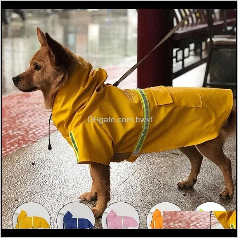 Forniture di abbigliamento Casa Giardino Consegna di goccia 2021 Cappotto di pioggia Vestiti Pet Cucciolo di cane di grossa taglia Casual Giacca impermeabile Costumi Giallo Taglie forti Xxl