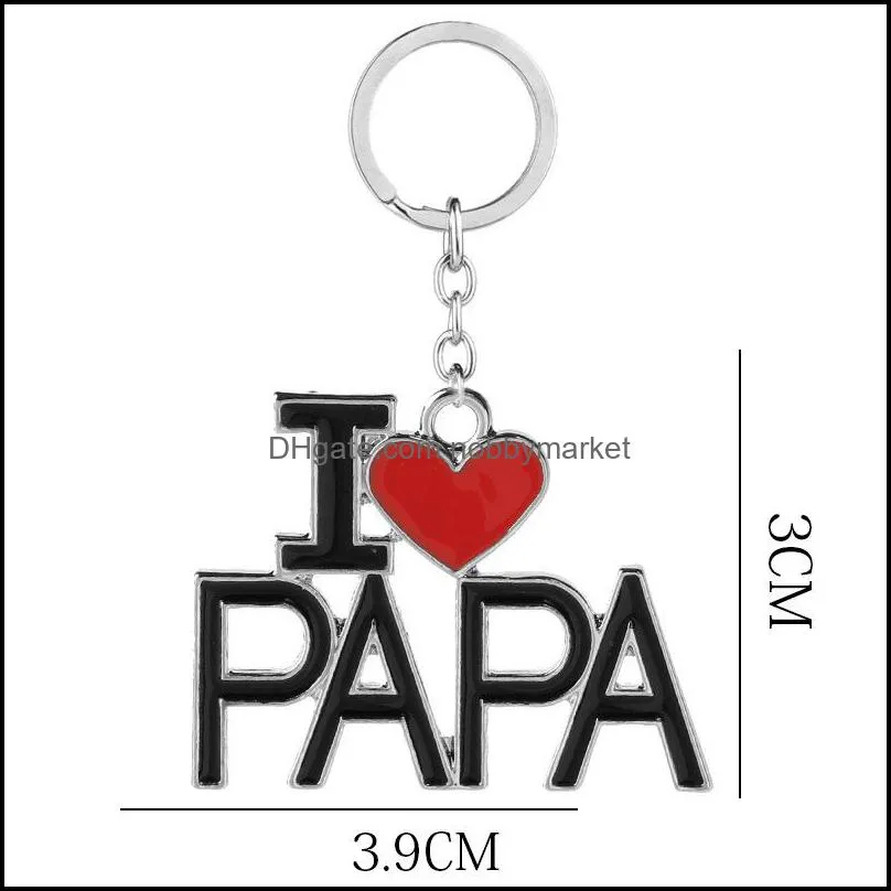 Enamel Alloy Key Rings I LOVE MOM DAD PAPA MAMA Heart Pendant Keyrings Father`s Day Mother`s Day Jewelry Gifts Keychain