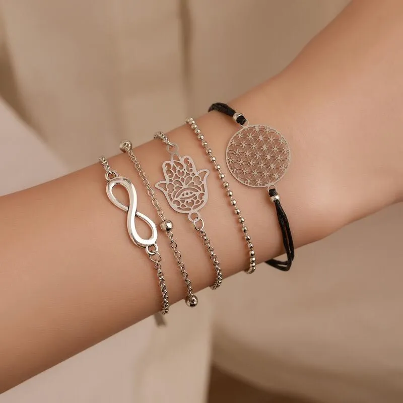 Länk, kedja mode kpop ihåliga blommor rhinestone knappar charms för kärlek hjärta br palm armband kvinnor smycken numret breaklets