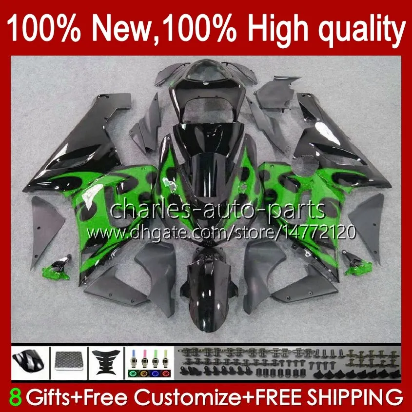 Fairings for Kawasaki Ninja ZX600C ZX-600 ZX 6R 6R 600CC 6 R ZX636 05-06 هيكل السيارة 7NO.44 ZX-636 600 CC ZX6R 05 06 ZX600 ZX 636 ZX-6R 2005 2006 OEM Bodys Kit Fren Green Flames