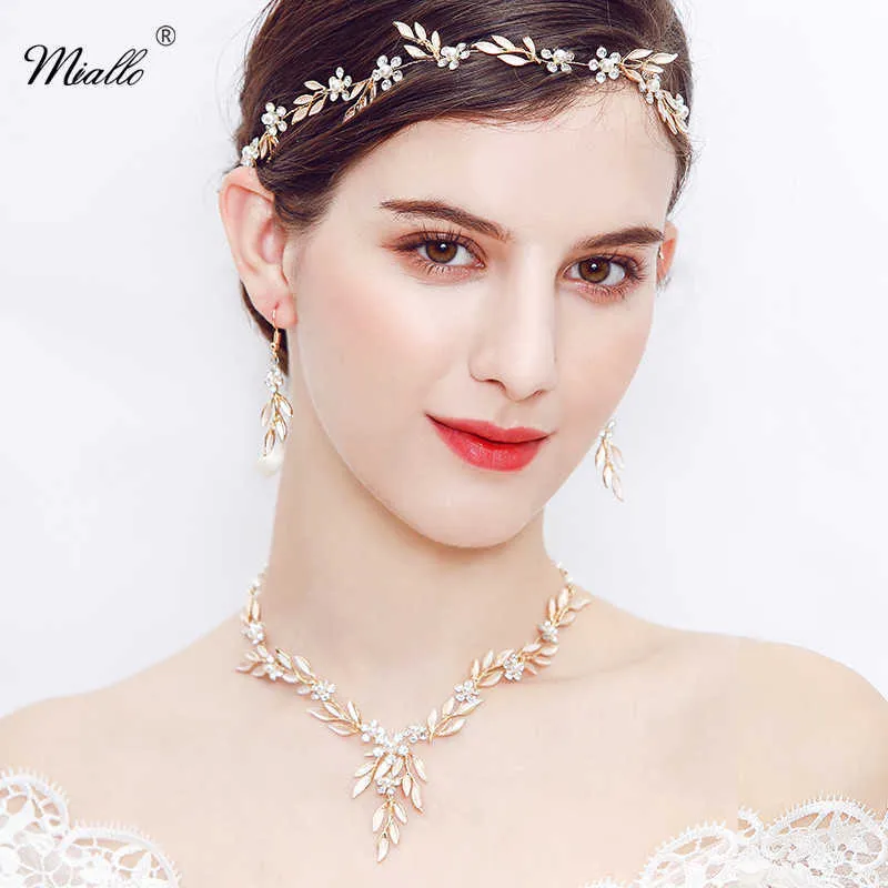 Miallo Najnowsze Zestawy Biżuterii Bridal Handmade Kwiaty Wedding Kobiety Naszyjnik Kolczyki Pałąki Hairpin Sets Dla Bride H1022