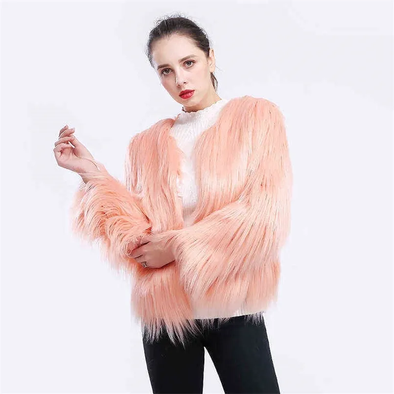 Faux Fur Jacket Women Coat Fluffy Cropped Shaggy Womens 211213