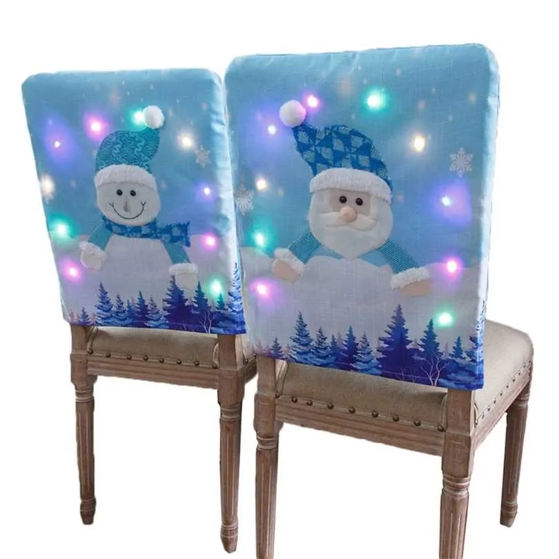 LED Christmas Chair Cover Santa Claus Snowman Dekoracyjne światło Powrót 211105