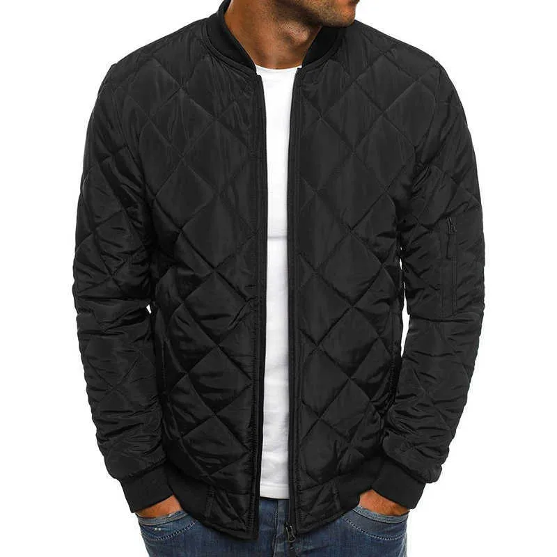 Men Quilted Padded Puffer Jacket Casual Zip Up Winter Warm Coat Bomber Outwear X0621
