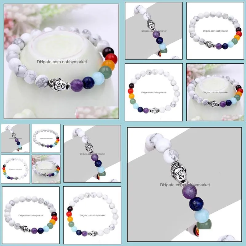 Seven Chakras Yoga Multicolor Agate Bracelet Beads Energy Volcano Stone Bracelet