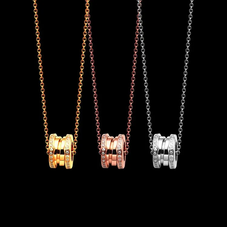 3 cores de aço inoxidável de alta qualidade pingente de primavera feminino colares de designer letra B cheio de pedras CZ colar de joias de casal fashion