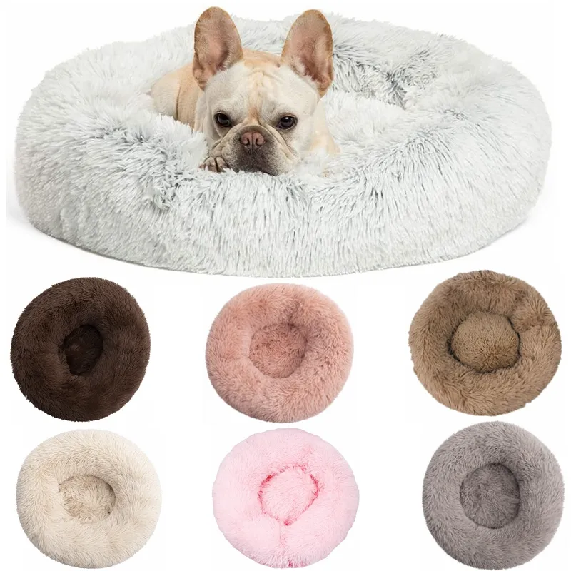 20 Kleur Groothandel Nepbont Bed Kussen Huisdier Kennel Pluizige Zachte Pluche Ronde Kat Bedden Donut Katten Hond Pad Zelfopwarming Verbeterde Slaap Orthopedische Relief Shag M01