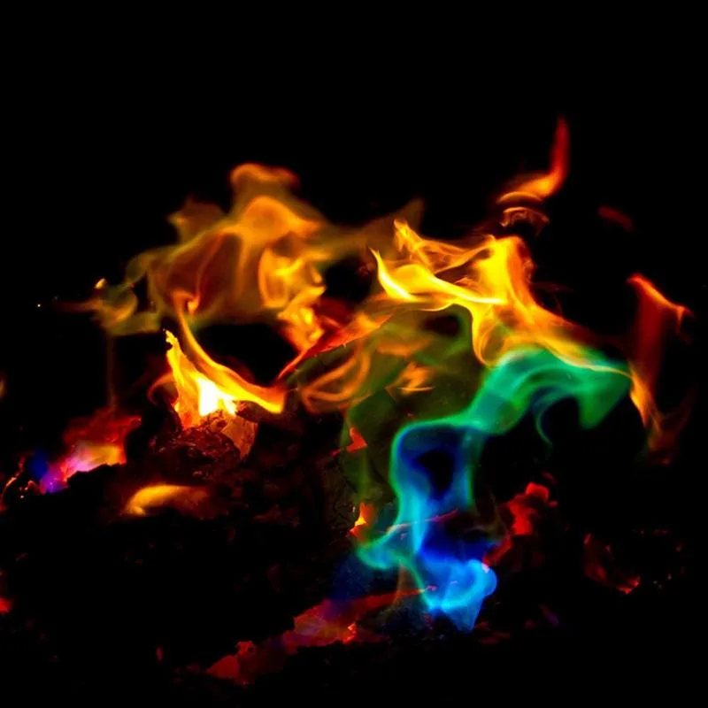Trucchi di magia del fuoco mistico fiamme colorate in polvere Bonfire bustine camino fossa patio giocattolo maghi professionisti illusioni pirotech7395979