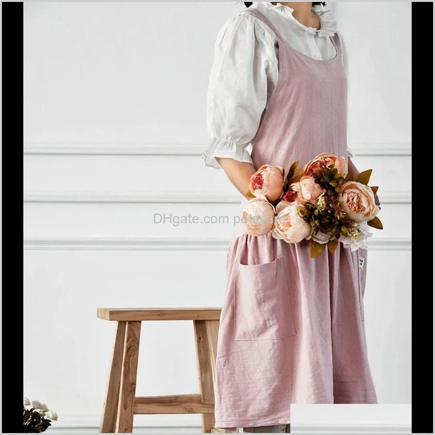 cotton linen apron retro vintage women fashion japanese korean aprons garden working kitchen cooking