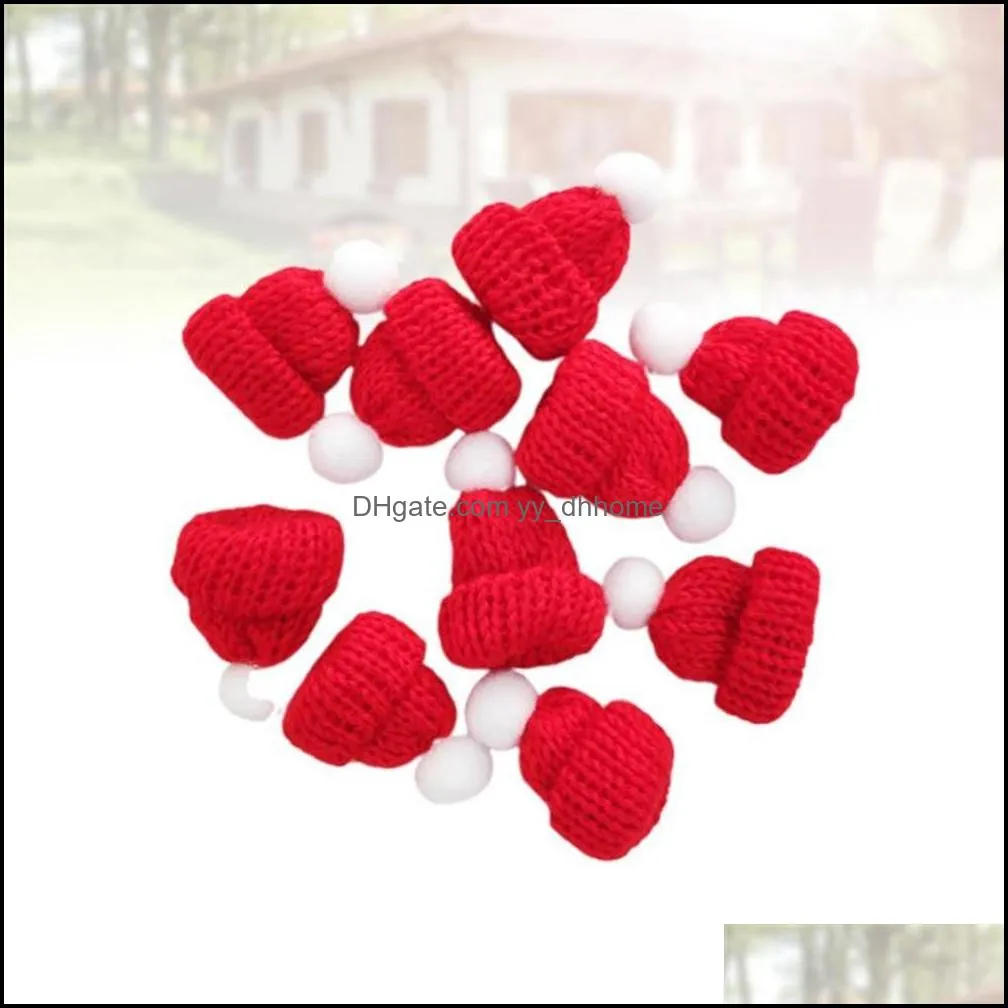 10Pcs Used Small Santa Claus Cap Merry Christmas Hats Headgear Party favours Diy Handmade Accessories (Red) a35