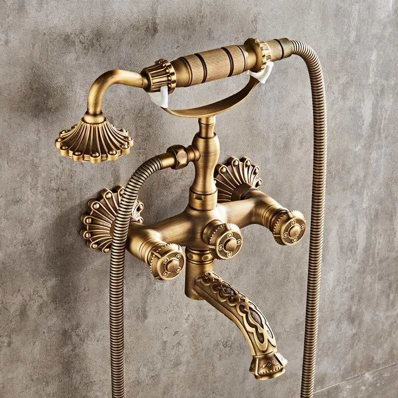 Bathroom Shower Sets Brass Antique Luxury Faucet Mixer Tap Wall Mounted Hand Held Head Kit