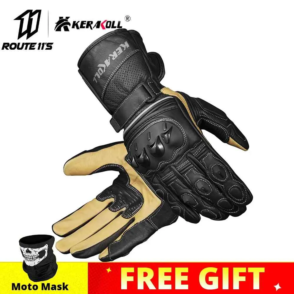 KERAKOLL cuir véritable rcycle hiver Long poignet hommes course cross rallye gant gants Guantes Moto