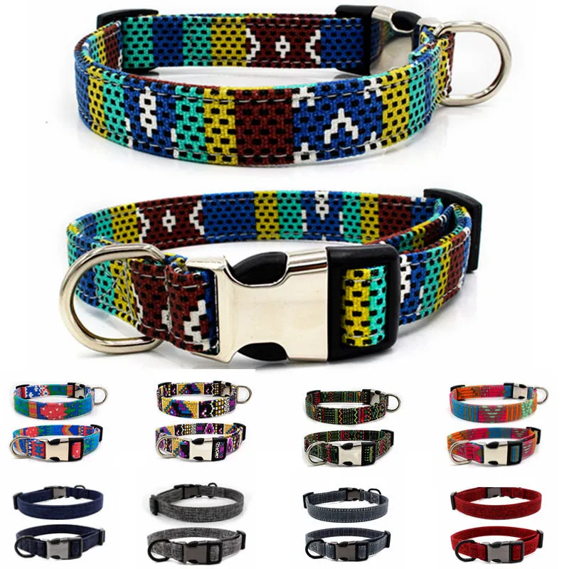9 Colors Large Dogs Pet Dog Collars Comfortable Colorful Alloy Buckle Lettering Adjustable Collar Fadeproof Canvas Sublimation Printing Designer Belt Bohemian
