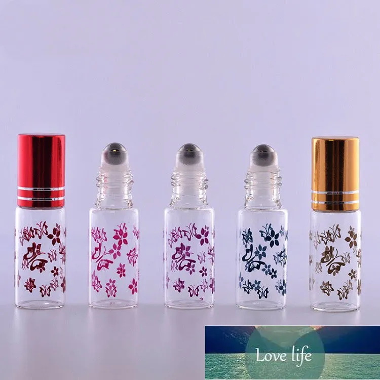 Portable 5ML Emulsion Refillable Bottle Glass Empty Roll On Cosmetic Eye Cream Vial Printed Butterfly Essential Oil 50pcs