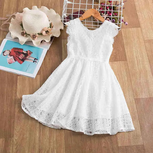 Robes en dentelle blanche pour enfants filles été sans manches mariage fête d'anniversaire princesse Costume enfants demoiselle d'honneur fée vêtements Q0716