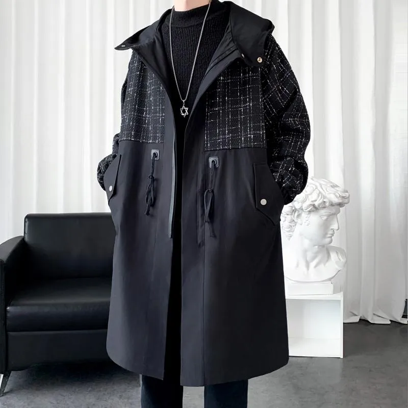 販売買蔵 メンズトレンチコートフード付きメンズコートビジネスウインドブレーカーブラックロングファッション秋のoutwear 安い購入 短納期と品質 特価販売品 Sankofa Church