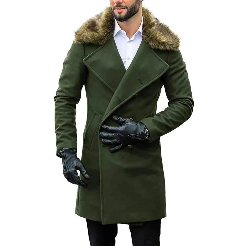 Mélanges de laine pour hommes Mélanges de laine pour hommes Trench-Coat pour hommes Veste longue Polaire Vêtements d'extérieur Formel Travail de bureau Caban décontracté