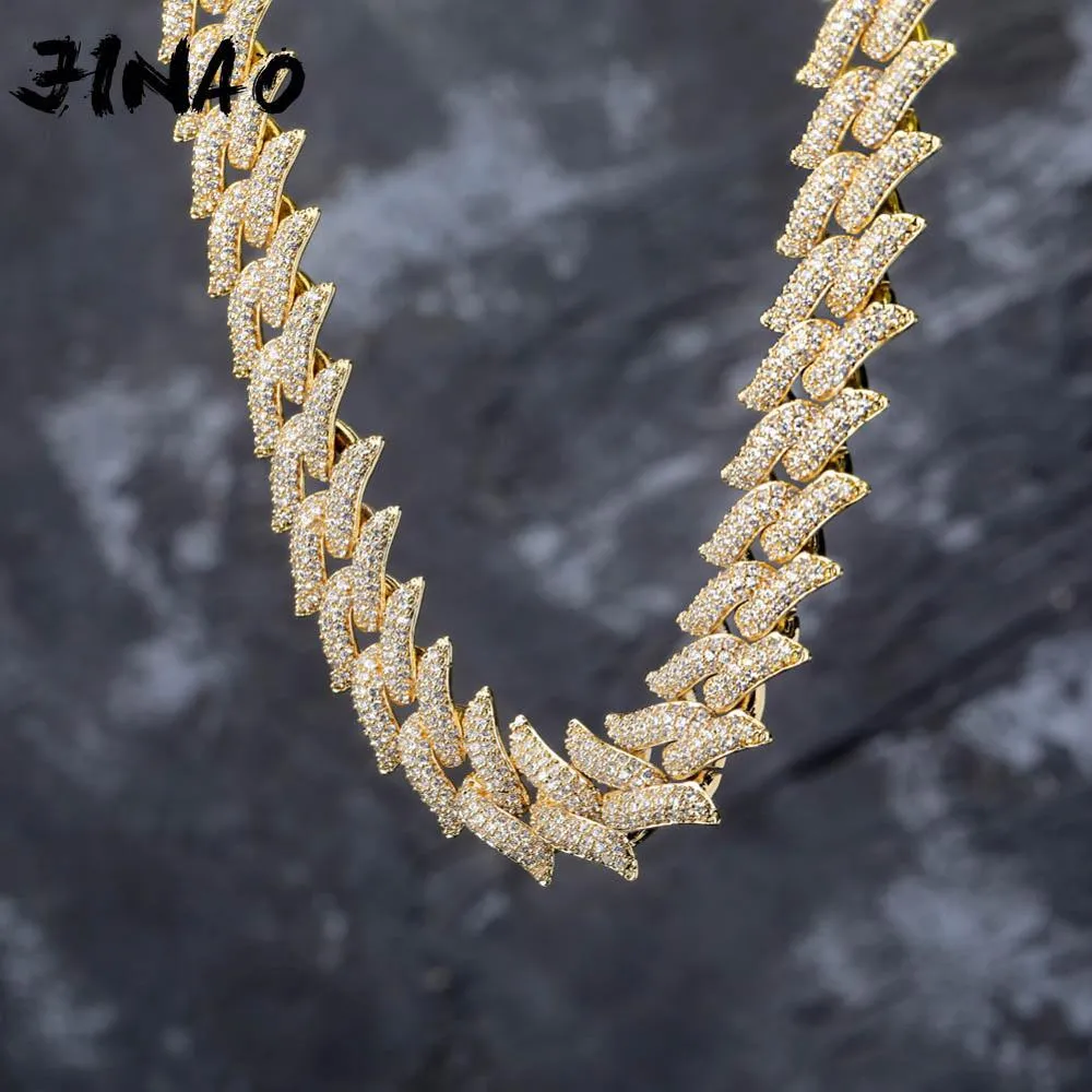 JINAO New Iced Out 16mm Miami Box Clasp Cuban Chain Heavy Spike shape Necklace Cubic Zircon Bling Hip hop for Men Jewelry X0509