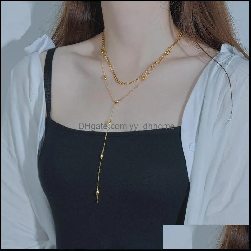 Ketens kettingen hangers juweliers meyrroyu roestvrij staal 2 lagen gouden kleur kralen ketting voor vrouwen kwastje choker trend par