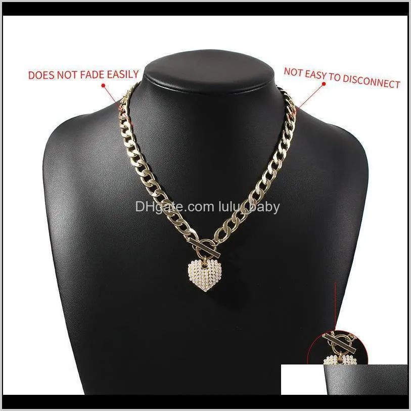 punk simulated pearl love heart pendant necklace women thick toggle clasp couple party jewelry necklaces christmas gift