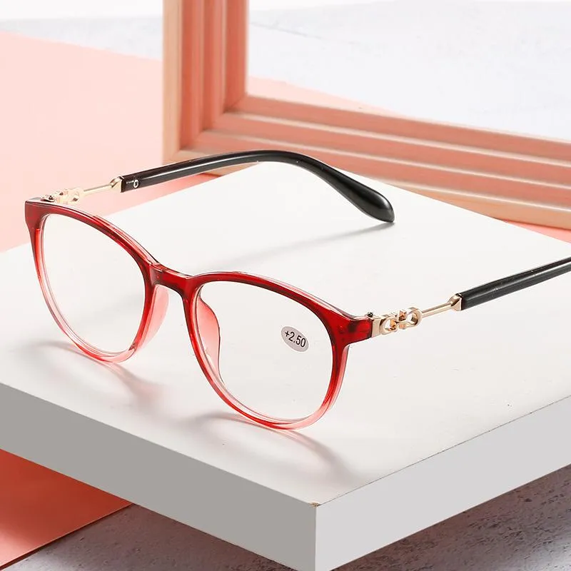 Sunglasses Luxury Square Reading Glasses Women Fashion HD Gradient Lenses Reader Metal Full Frame Unbreakable Black Red +150 250