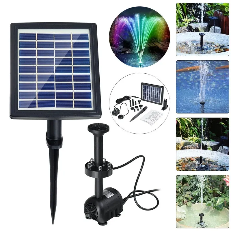 Solar Powered LED Colorful Light Fountain Water Pump Floating Garden Pond Pool Fish Bird Bath