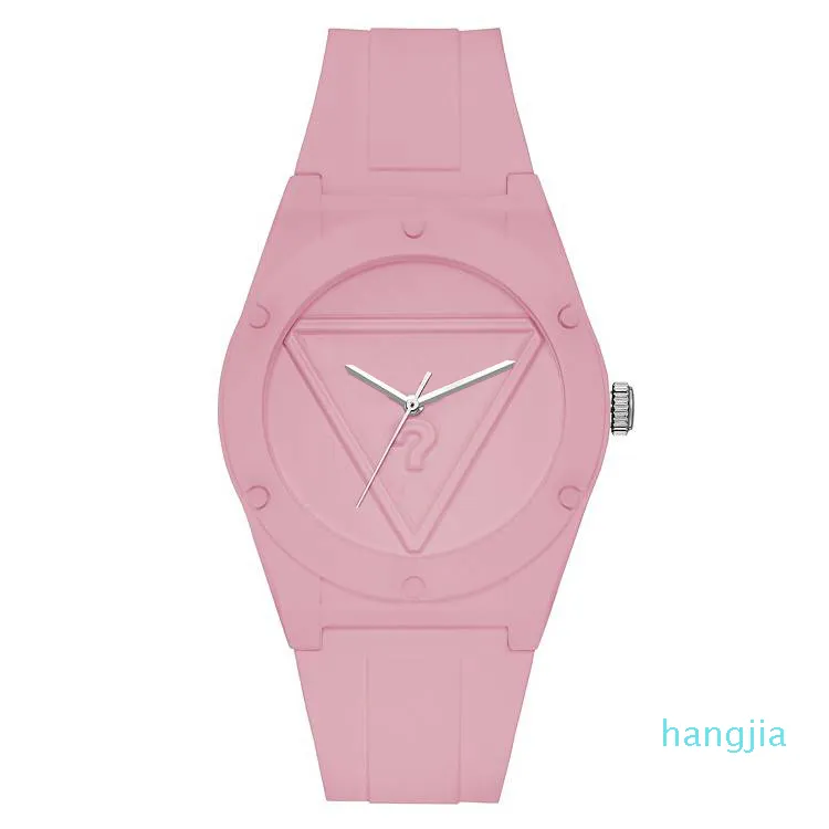 브랜드 쿼츠 손목 시계 여성을위한 삼각형 물음표 스타일 다이얼 실리콘 스트랩 시계