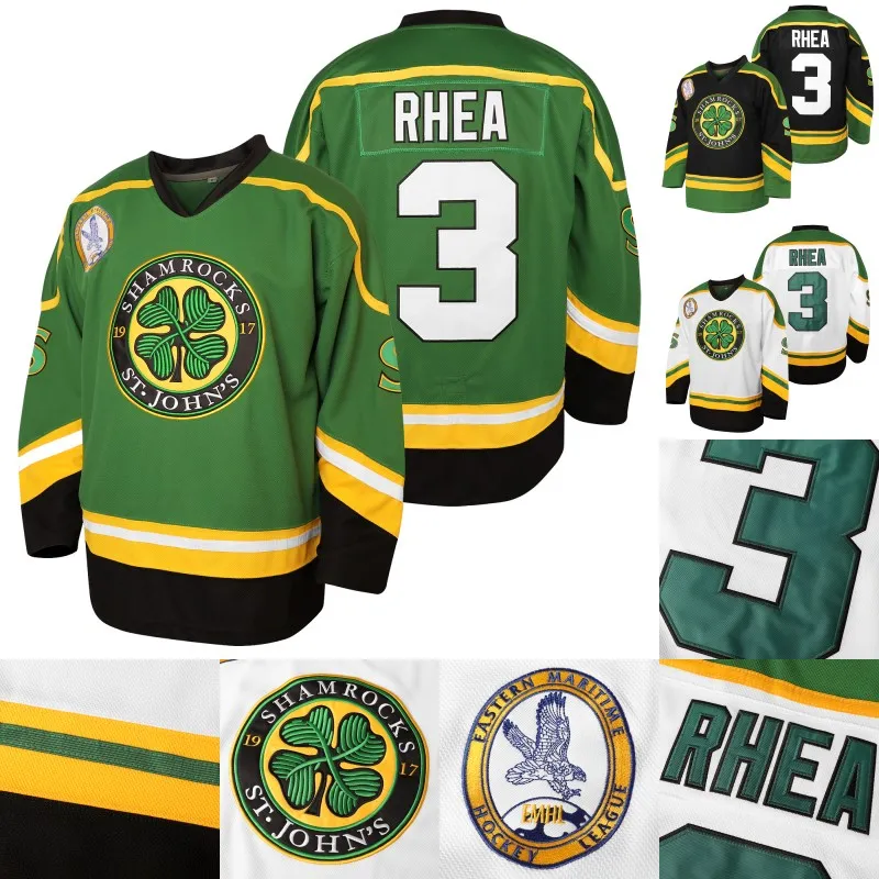 Mens 3 Ross Rhea St. JohnS Shamrocks Hockey Jersey 100 Stitched Hockey Jerseys With EMHL Patch