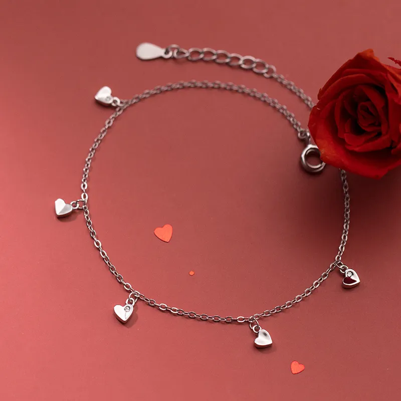 Anklet Bransoletka na nogawce Moda Serce 925 Sterling Silver Anklets Dla Kobiet Koreański Łańcuch Plaża Biżuteria Prezent