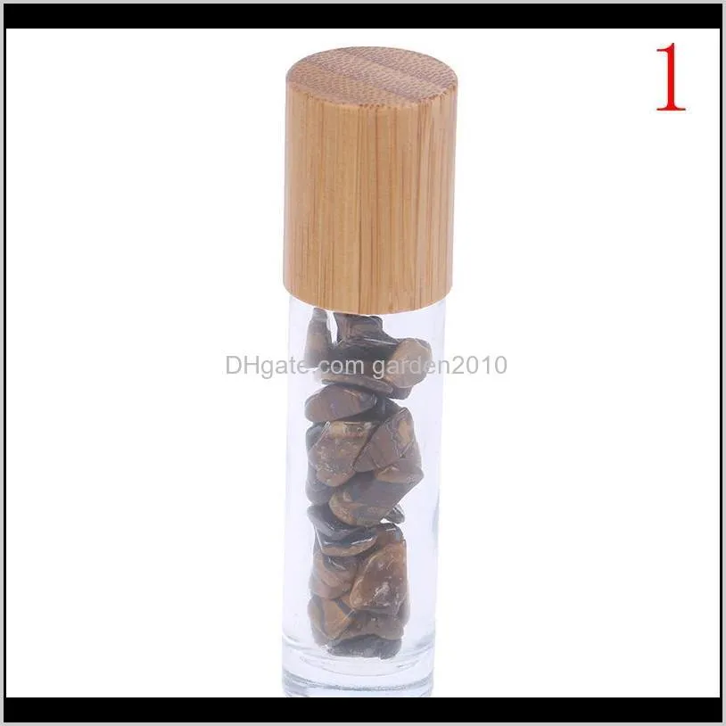 1pcs 10ml natural gemstones  oil roller ball bottles transparent glass with bamboo lid caps