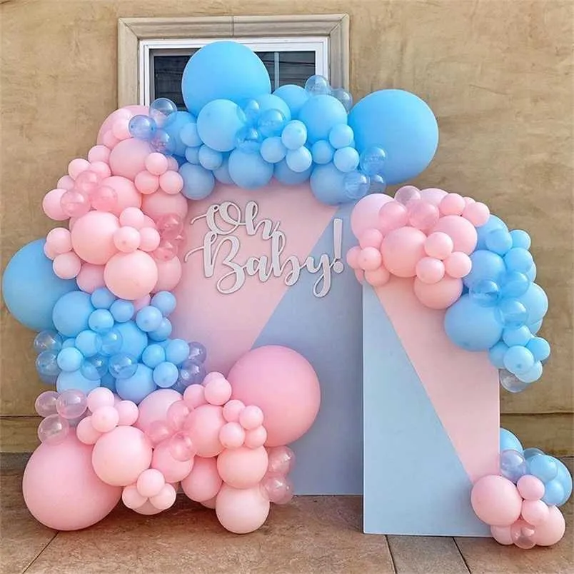 196 sztuk Niebieski Różowy Balon Girland Gender Under Ballons Arch Kit Boy Girl Baby Shower Decoration Globs Babyshower Party Supplies 211216