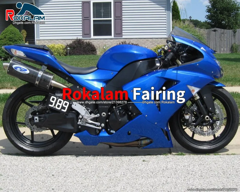 Blue Motorcycle ZX 10R Fairings för Kawasaki Ninja ZX10R 2006 2007 Sportbike BodyWorks Kit (formsprutning)