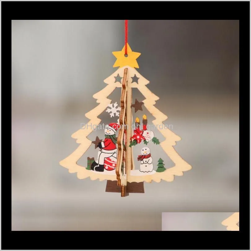 2d 3d christmas ornament wooden hanging pendants star xmas tree bell christmas decorations for home party new year sn1962