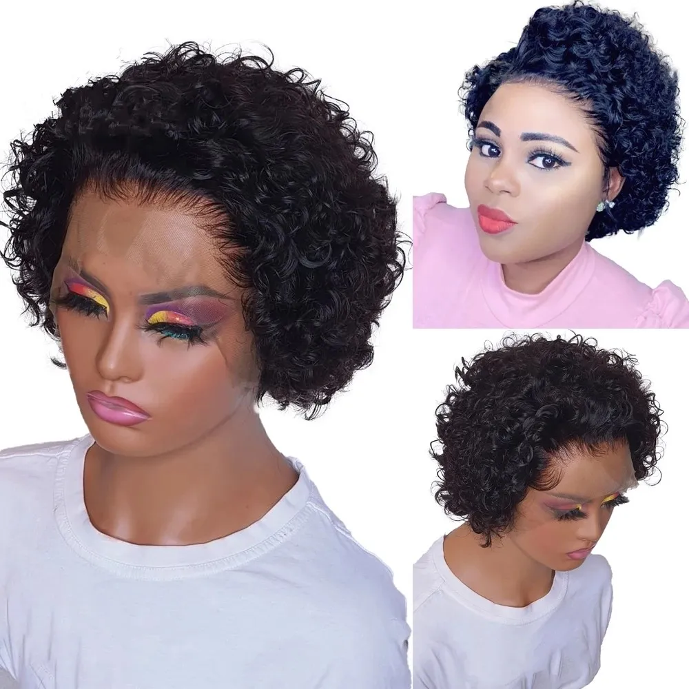 Natural Brazilian Short Curly Wig Deep Wave Bob Synthetic Lace Front Pre Plucked Wigs For Black Women