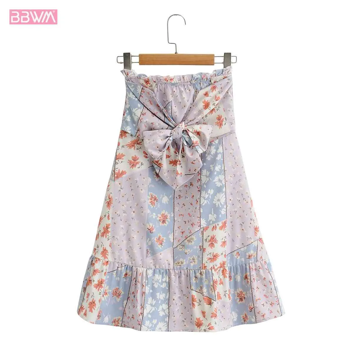 Women Vintage One Word Neck Small Fresh Sexy Halter with Wooden Ears Dress Bowknot Decoration Stitching Chic Female Mini Dresses 210507