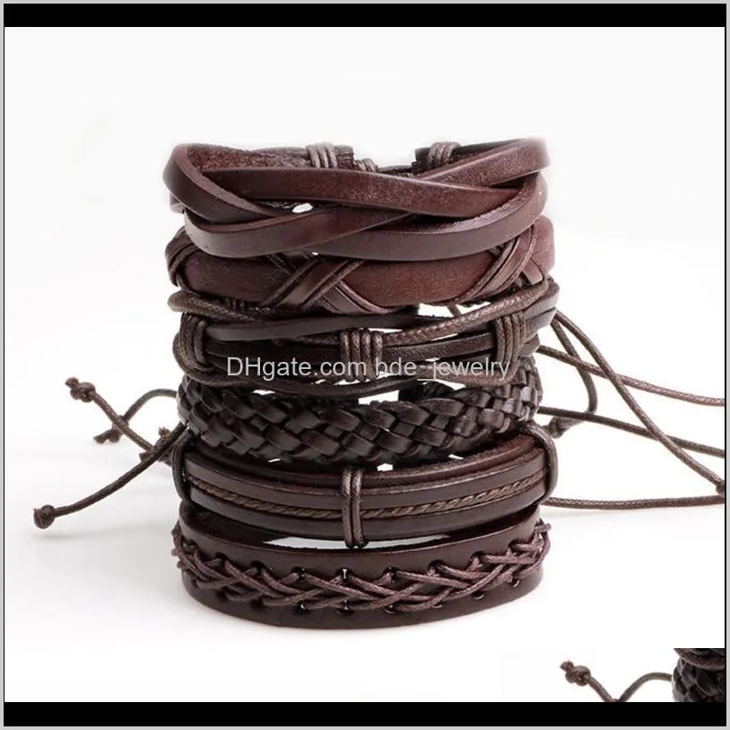 2021 6pcs handmade pu leather men women braided casual coffee weaving shape bracelets multilayer bangles stylish jewelry gift