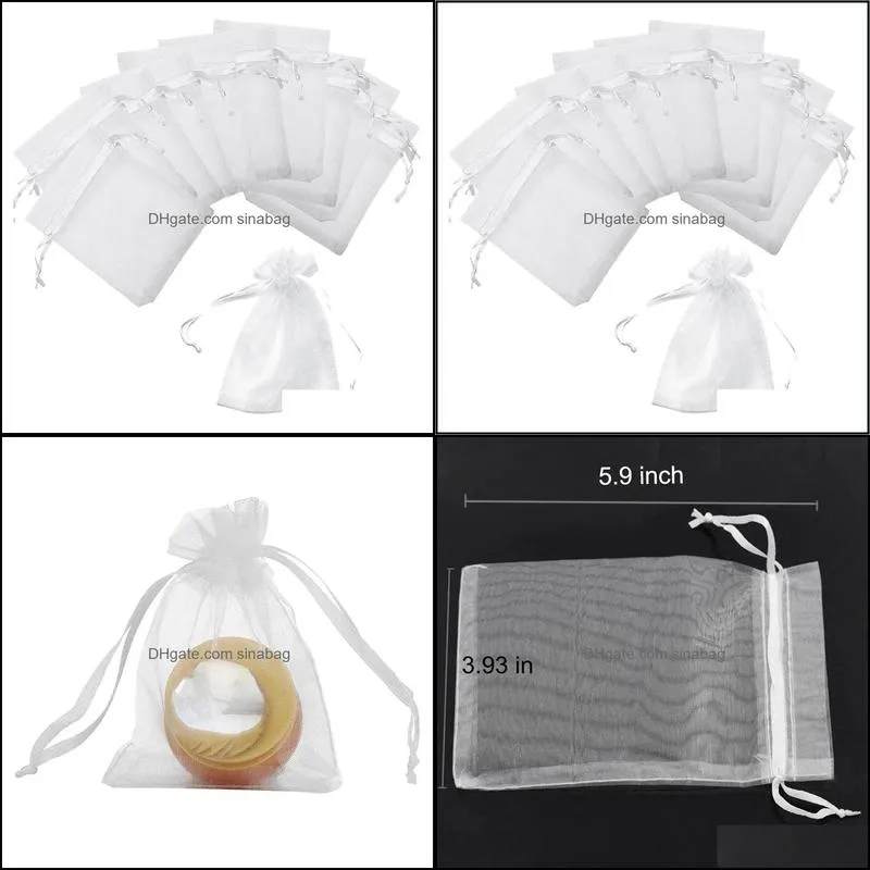 Gift Wrap 120Pcs 4x6 Inches Drawstring Organza Bags Jewelry Favors For Wedding Party Christmas Gifts Candy Bags, White