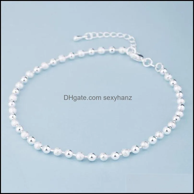 Summer Fashion 925 Sterling Silver Chain Anklets For Women Beach Party Beads Ankle Bracelet Foot Jewelry Girl Gifts