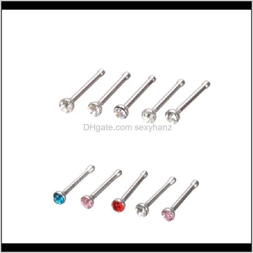 Rings & Studs Drop Delivery 2021 24 Pieces / Set Ring Fashion Stainless Steel Inlaid Diamond Jewelry Nose Nail Body Piercing Jewelry489 T2 Bw