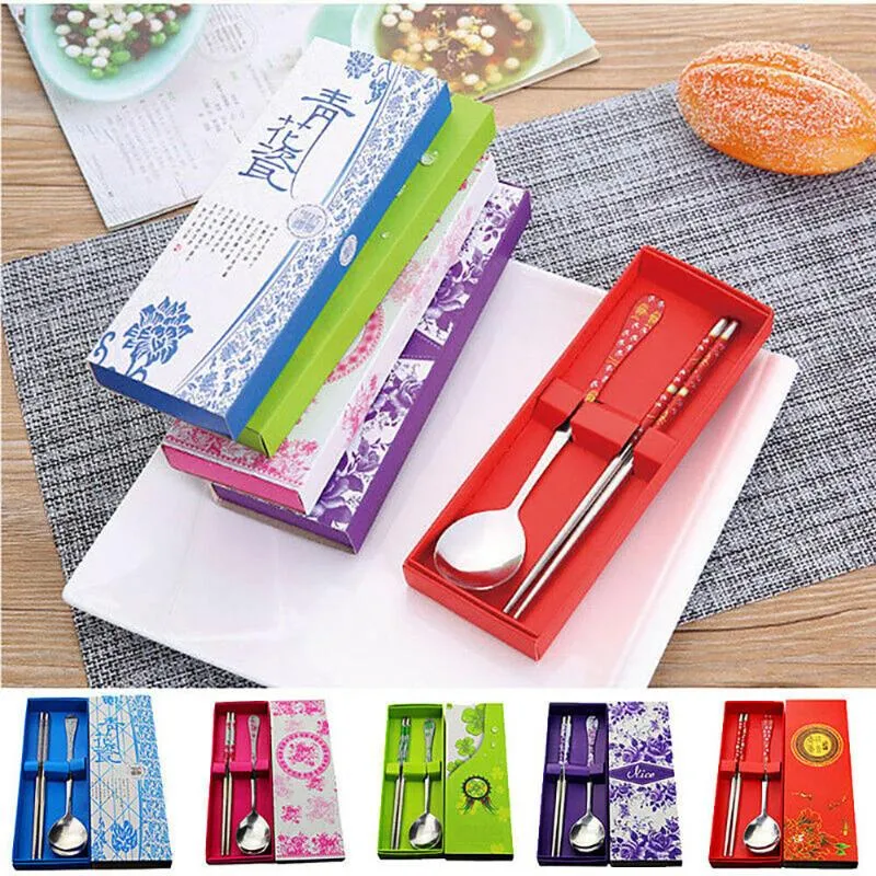 Chopsticks 3 zestawy przenośne sztućce ze stali nierdzewnej Zestaw do obiadowej łyżki z dishware Travel Lettle