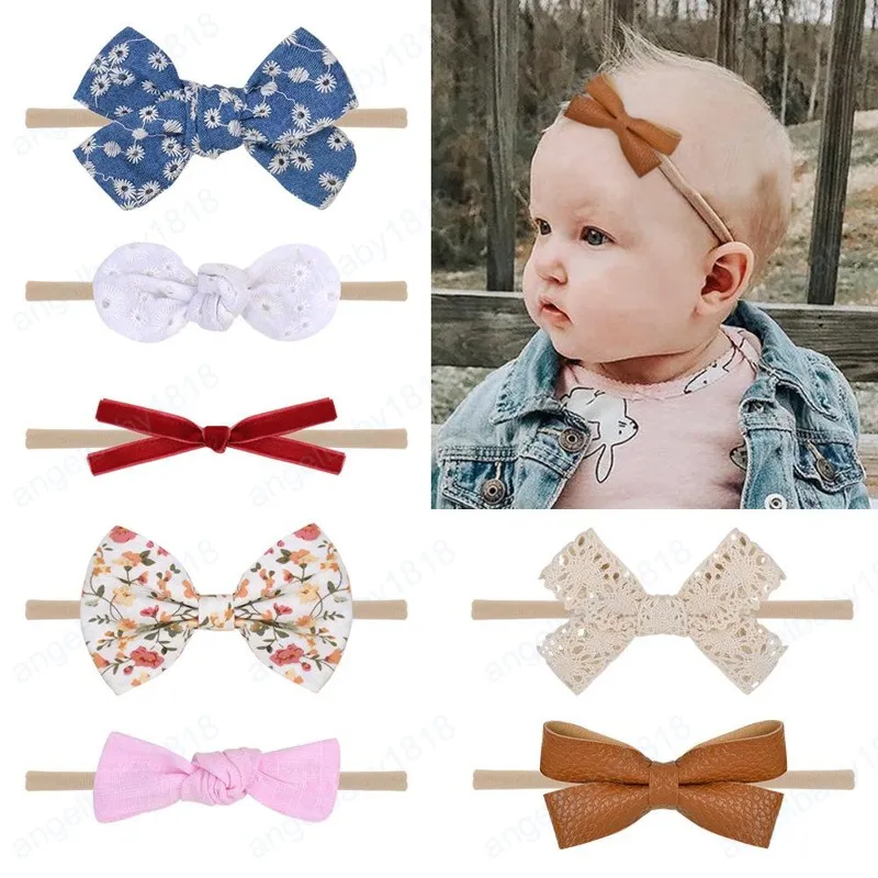 Bébé Bandeaux Arc Nylon Élastique Bandeau Enfants Cheveux Accessoires Nouveau-Né Floral Bandeaux Filles Solide Chapeaux pour tout-petit 10pcs / set