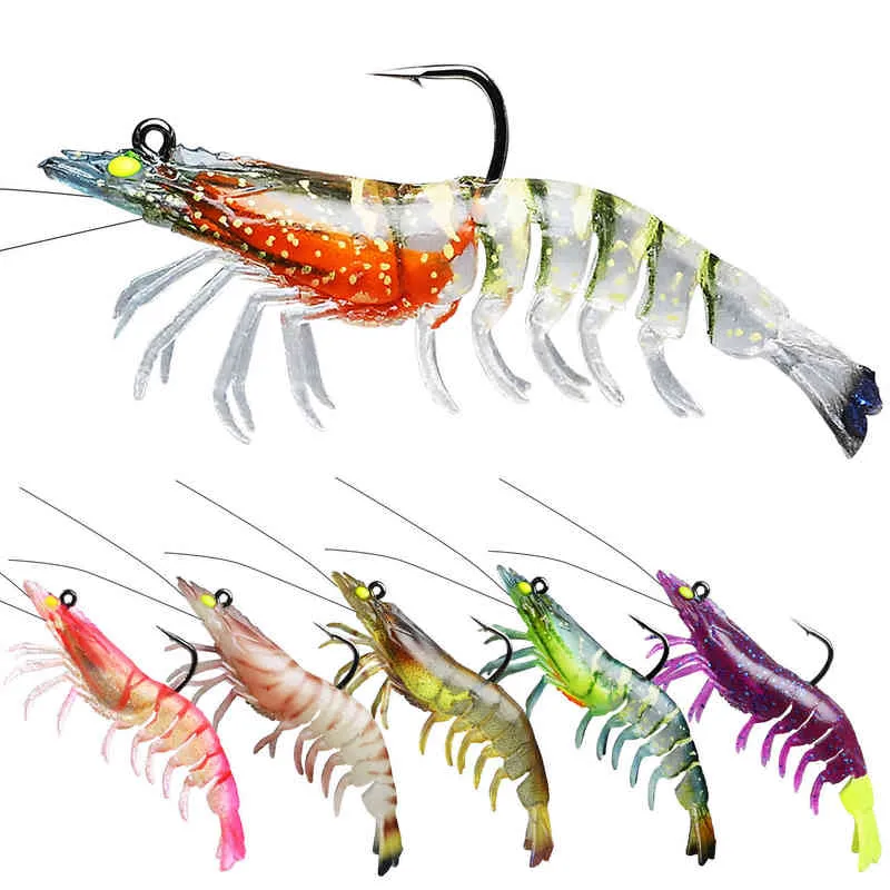 Leurres Artificiels 5 Pièces – 3D Réaliste, Poissons/calmars/crevettes Lumineux, Hameçons Crochetés, Pêche Multi-eaux