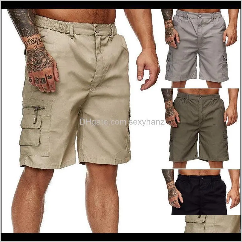 Kläder Apparel Drop Leverans 2021 Mens Cargo Side Multipockets Män Arbeta Shorts Casual Workout Kort byxor Lös passform Bomull Sommar Outdoor E