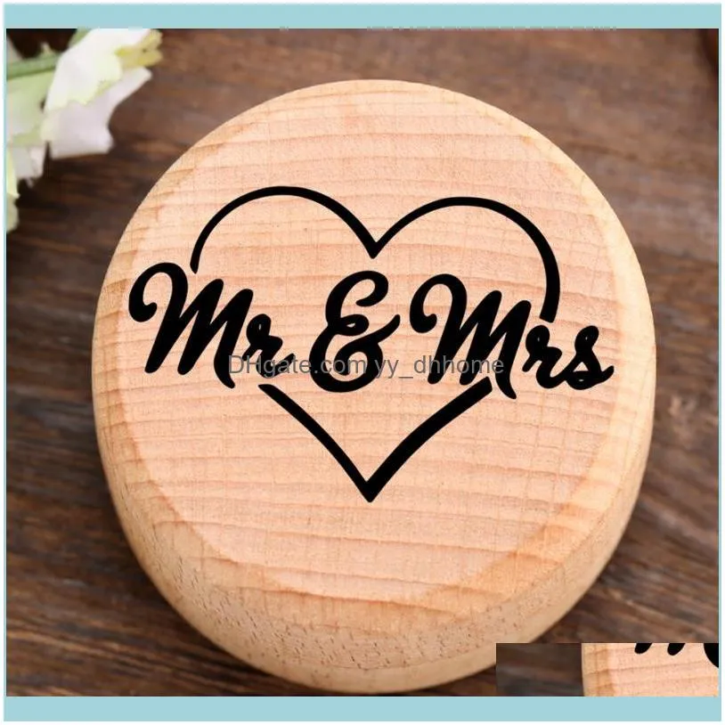 Personalized Mr Mrs Wooden Ring Bearer Box Wedding Jewelry Trinket Storage Container Holder Boxes Gifts Mariage Decoration Pouches,