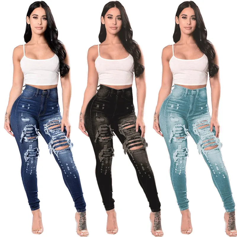 Ladies Jean Women Jeans Dark High Waist Pencil Pants Woman Casual Ripped Trousers Spring Autumn Slim Fit Light Ripeness wholesale brand