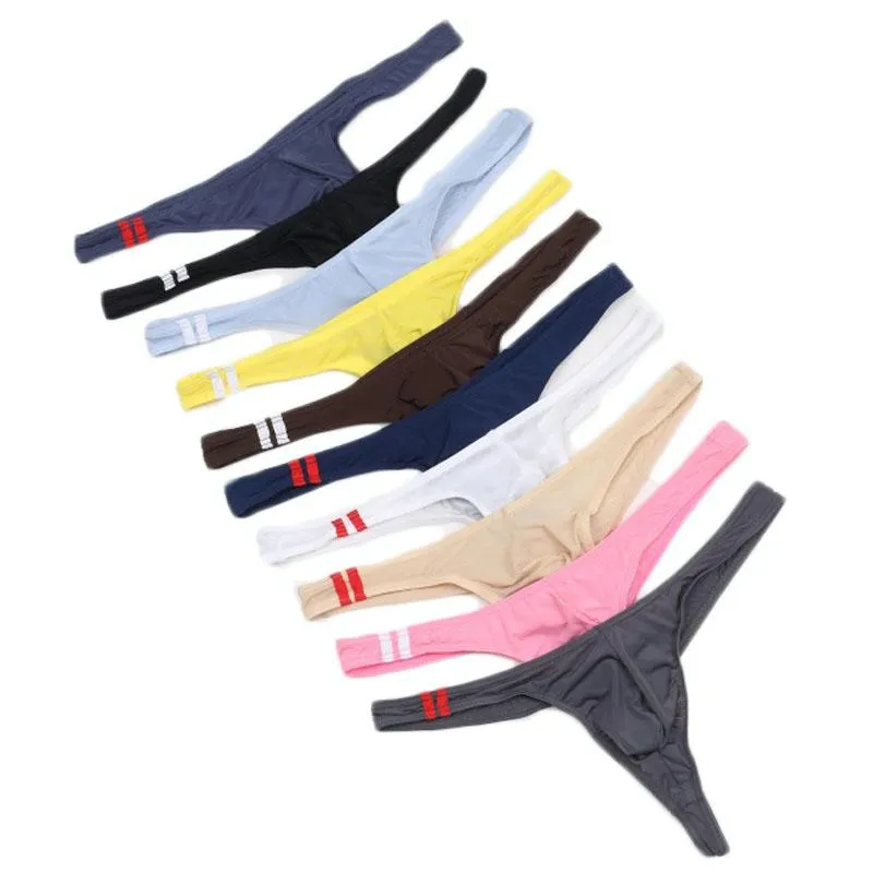 Underpants 10PCS Sexy Men Thong Briefs Underwear Ice Silk Thin Panties Lingerie Brief Male