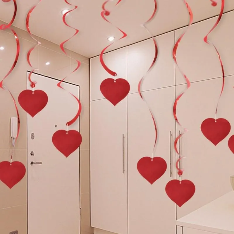 1 confezione / 6 pezzi Love Heart Soffitto appeso a spirale Piral Ghirlanda Decorazione di nozze Ornamenti per feste di San Valentino Decorazioni fai-da-te