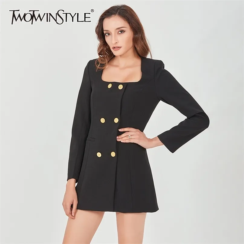 Black Dress For Women Square Collar Long Sleeve High Waist Slim Elegant Mini A Line Dresses Female Fall Style 210520